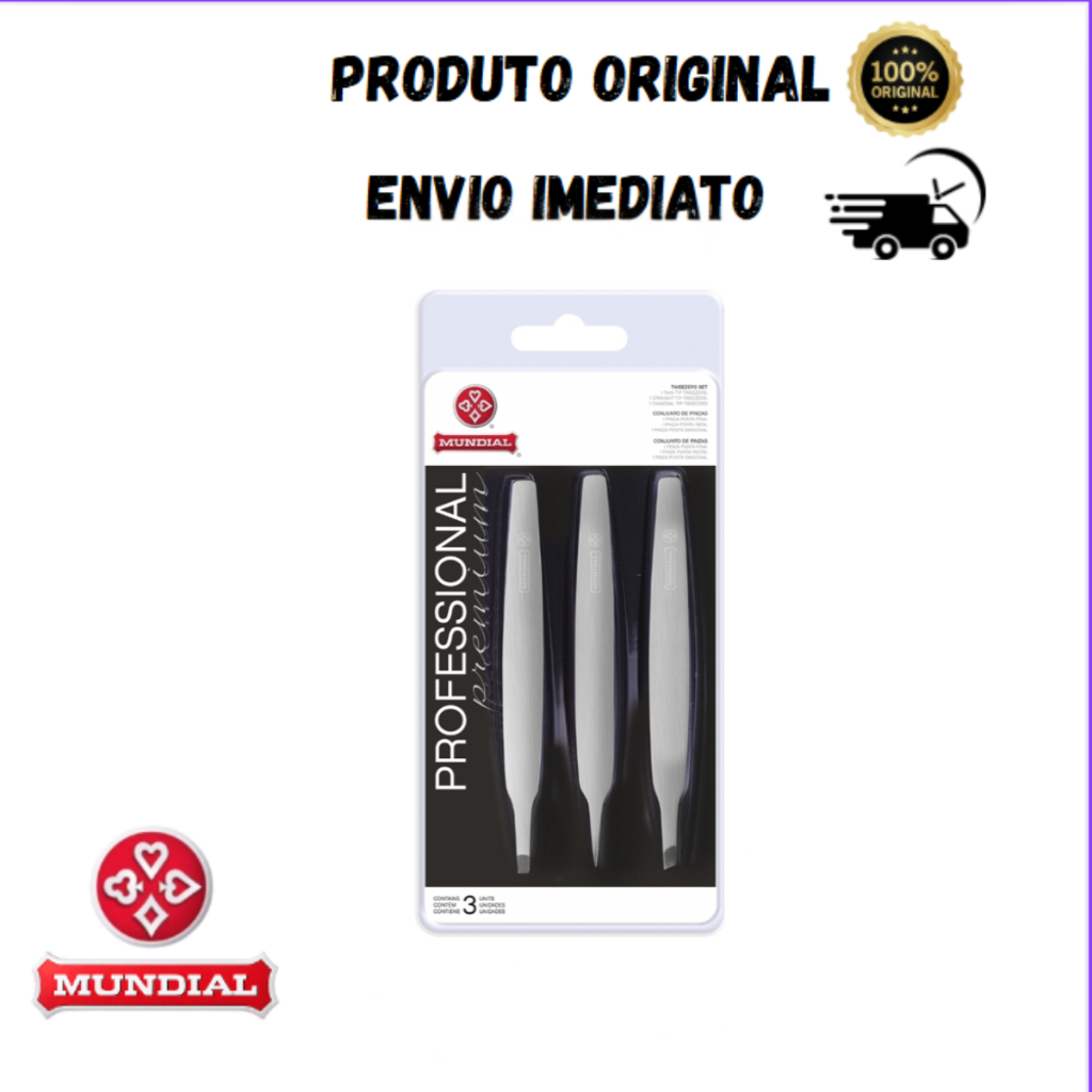 Kit c/3 Pinças Mundial Profissional Bc394 Designer Sobrancelhas Aço Inox