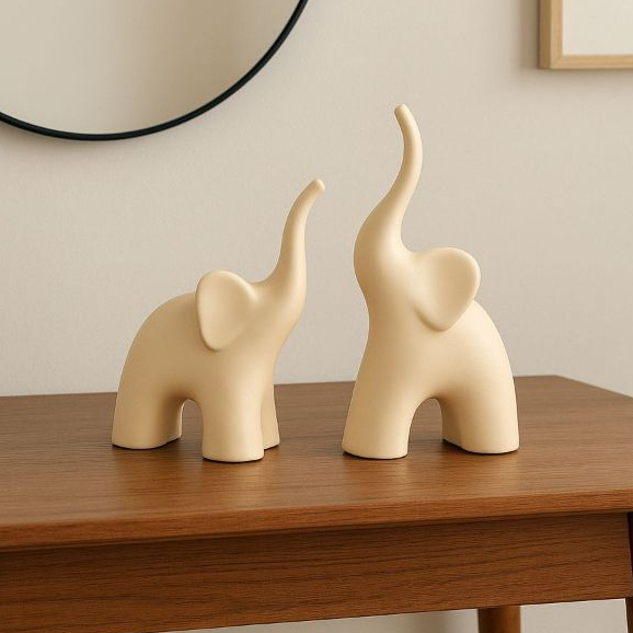 Dupla de Elefante Decorativo em Cerâmica – Enfeite Minimalista de Mesa para Sala e Quarto