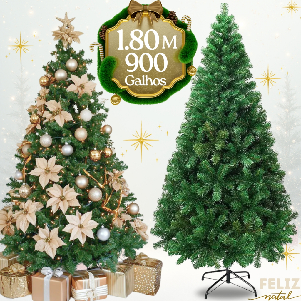 Árvore de Natal Preimum 180 cm 900 Galhos Super Cheia Grande Luxo Decoração de Natal
