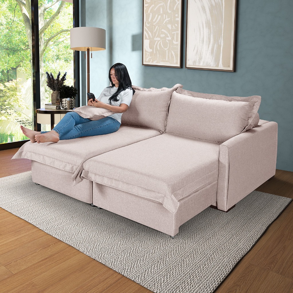 Sofá Living Retrátil Bali Almofadas Soltas 1,80 em Linho