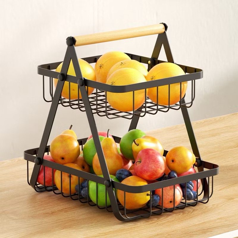 Fruteira De Mesa com 2 Andares/ Organizador De Frutas Cesto Metal Aramado Multiuso Frutas Legumes Premium