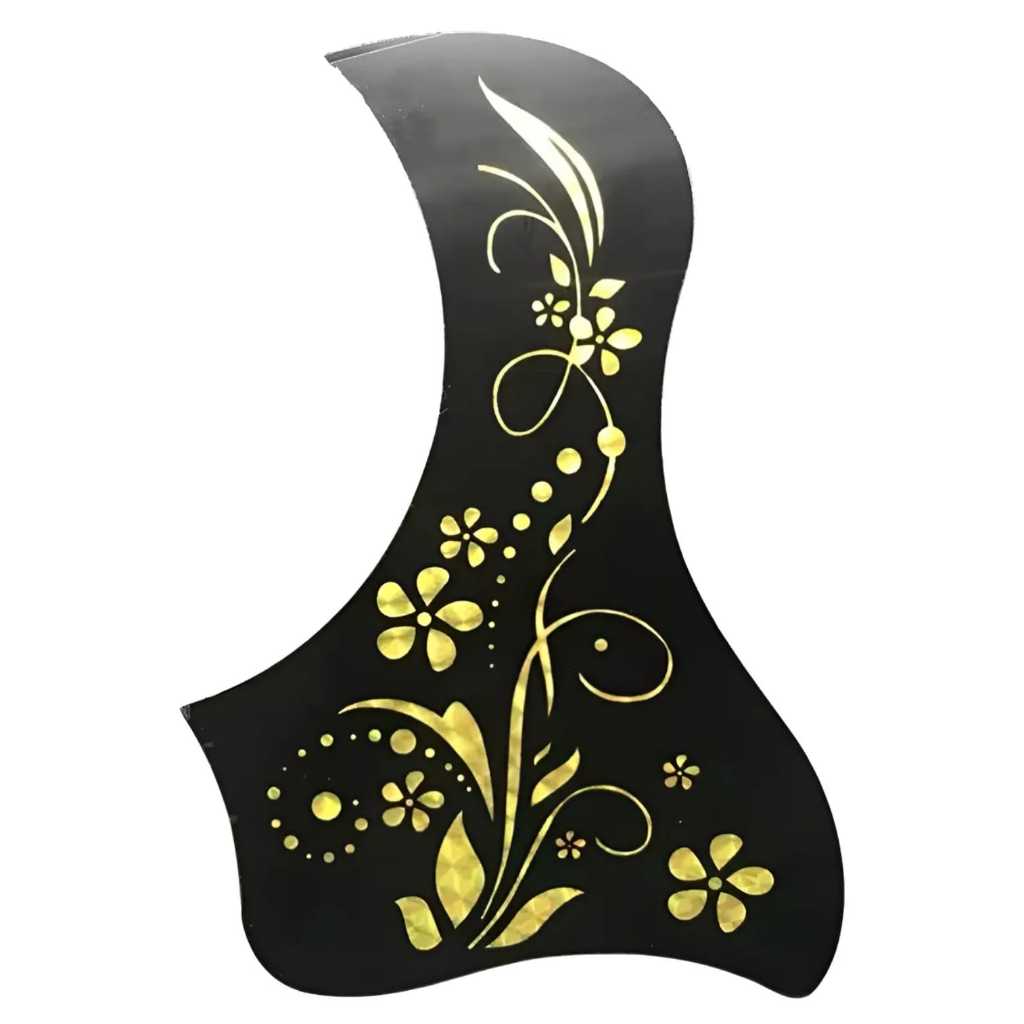 Escudo Placa Proteçao Pickguard LUXO Violao Folk Flores Douradas Preto