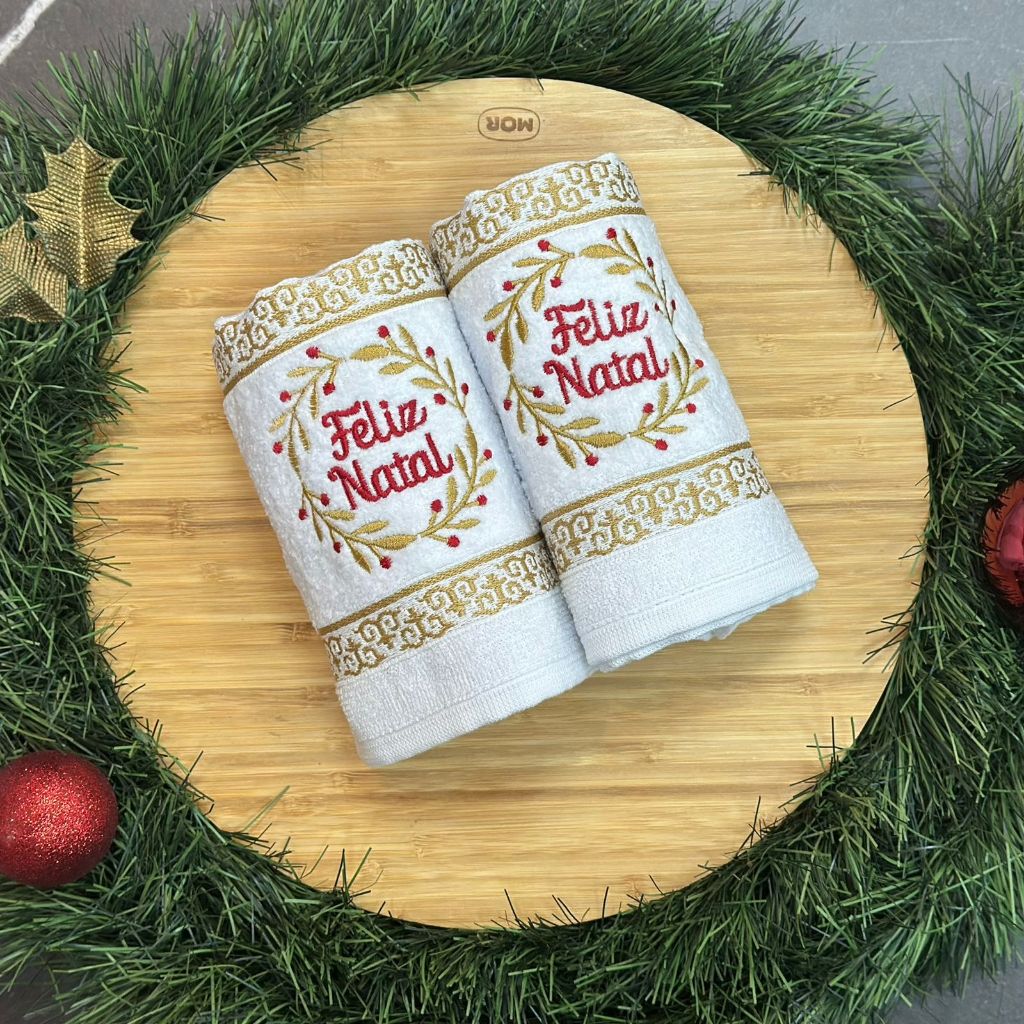Kit 2 Toalha de Lavabo Bordada Natalina / Copa Natalina  Appel Home Papai Noel
