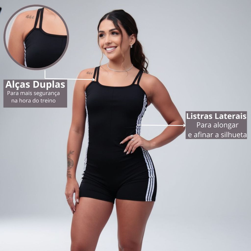 Macaquinho Feminino Academia De Listras Fitness Roupa Feminina Treino Conjunto Esportivo Casual