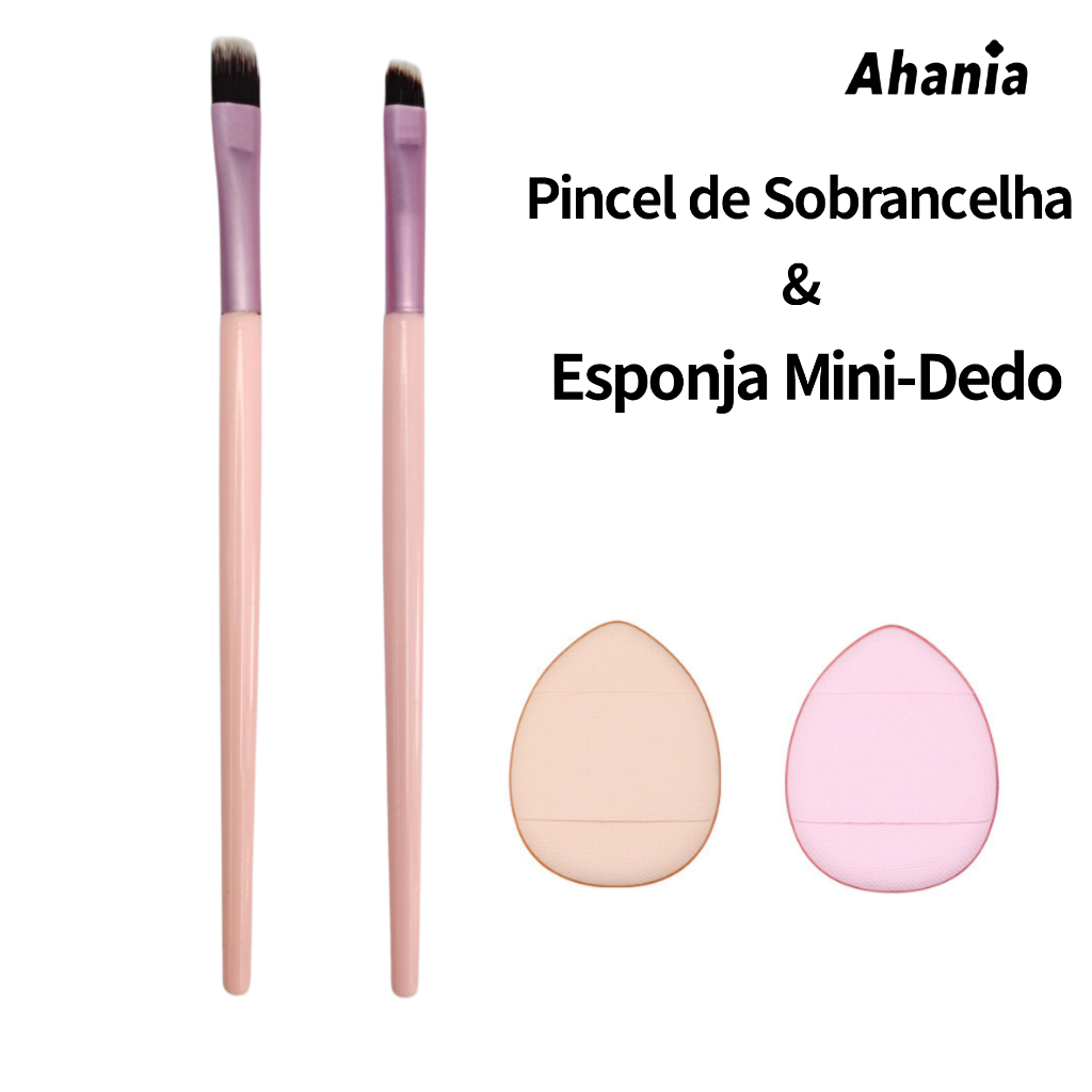 Ahania Kit 2 Mini Esponjinhas Almofada De Dedo e 2 Pincéis de Sobrancelha e Corretivo Cor Aleatorios