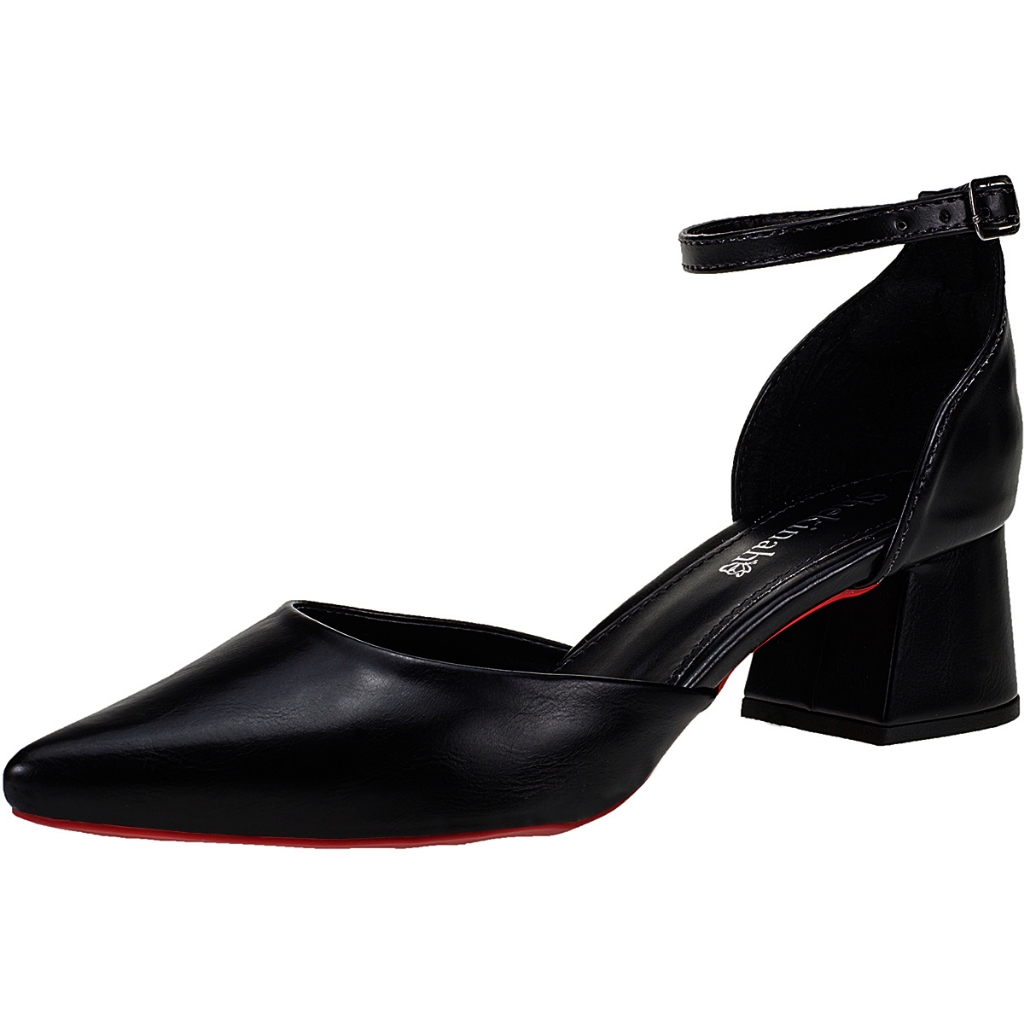 Sapato Feminino Scarpin Bico Fino Salto Bloco Saia e Blusa Salomé Shekinah Social Luxo Sola Vermelha em Oferta na Shopee
