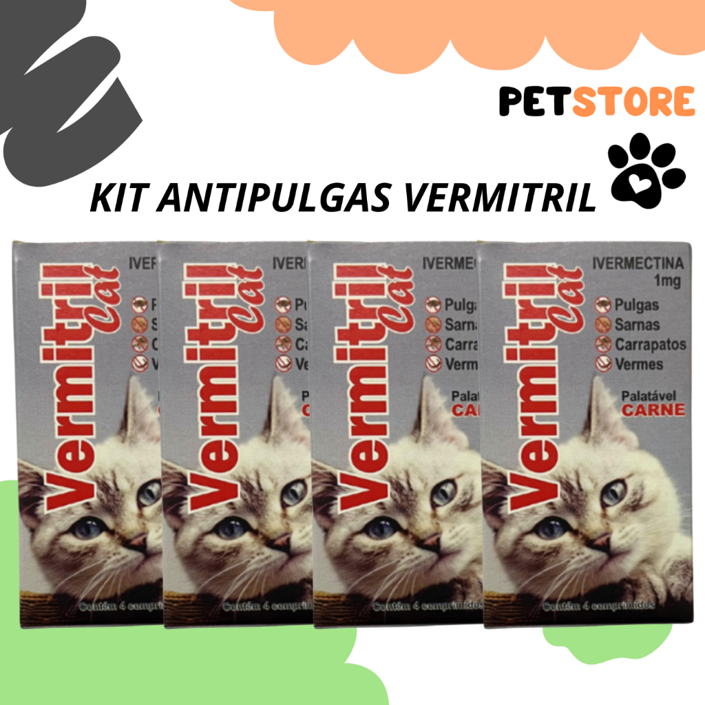 Vermitril Gatos Anti Pulgas e Carrapatos 4 8 12 Comprimidos Mastigaveis em Oferta na Shopee