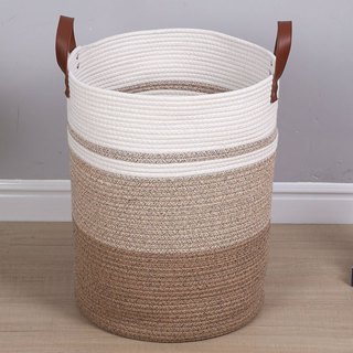 Cesto Organizador Grande Marrom Branco 40x50cm Corda Algodão Roupas Toalhas Decor Com Alças Redondo Sala Quarto em Oferta na Shopee