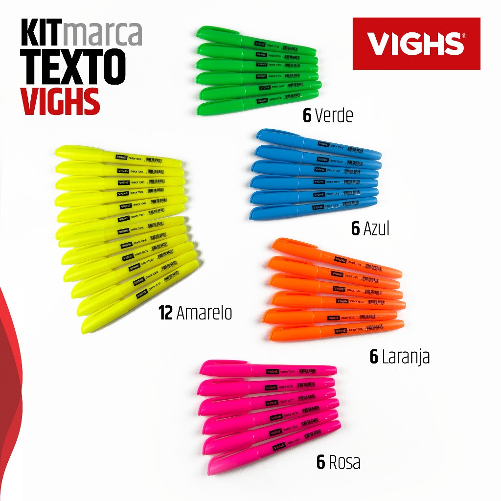 Kit 36 Canetas Marca Texto Neon Fluorescente Vighs – Cores Vivas Secagem Rápida Escolar Escritório em Oferta na Shopee