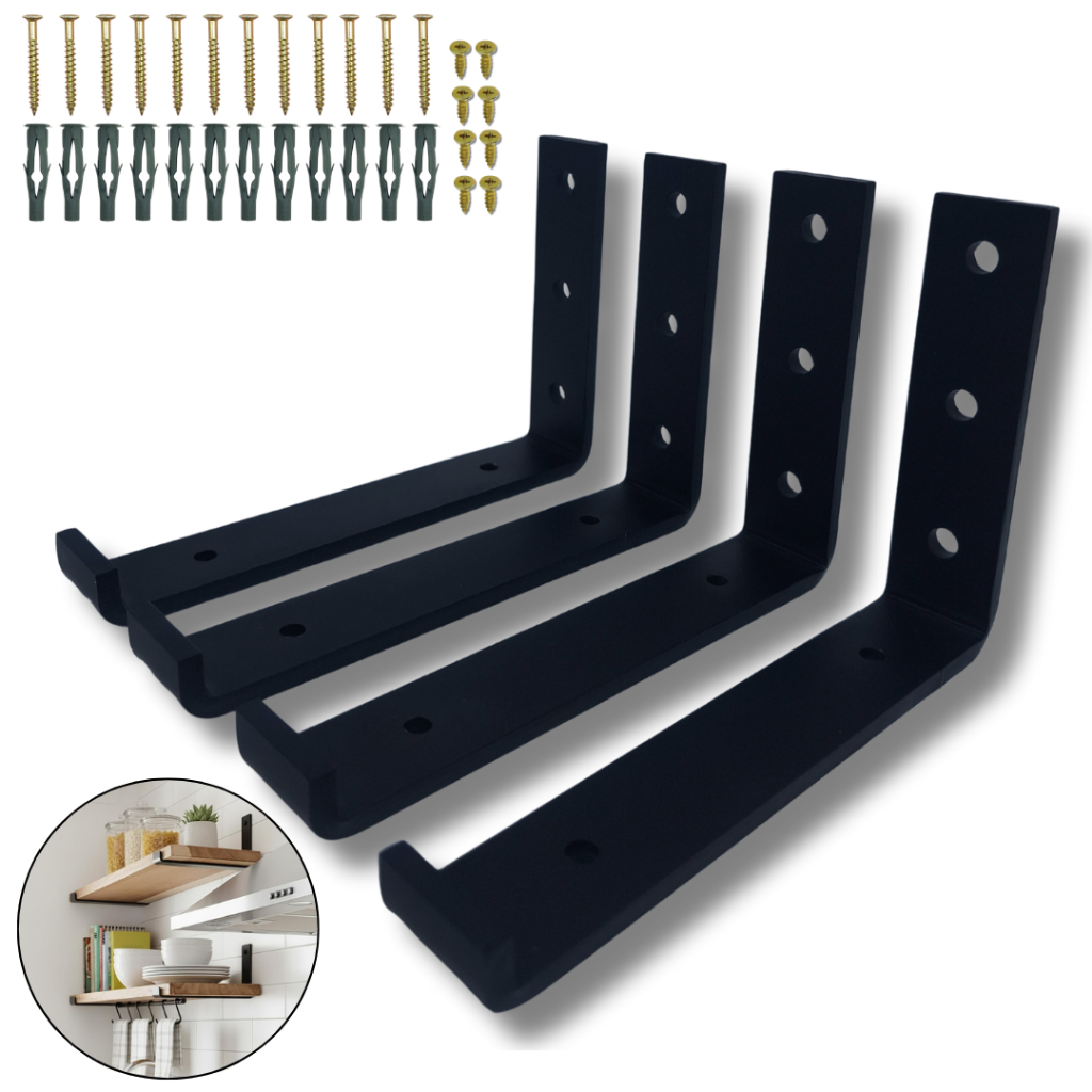 Kit 4 Suportes Cantoneira 15cm Mão Francesa Fixação De Parede Em L Aço Reforçado P/ Prateleira