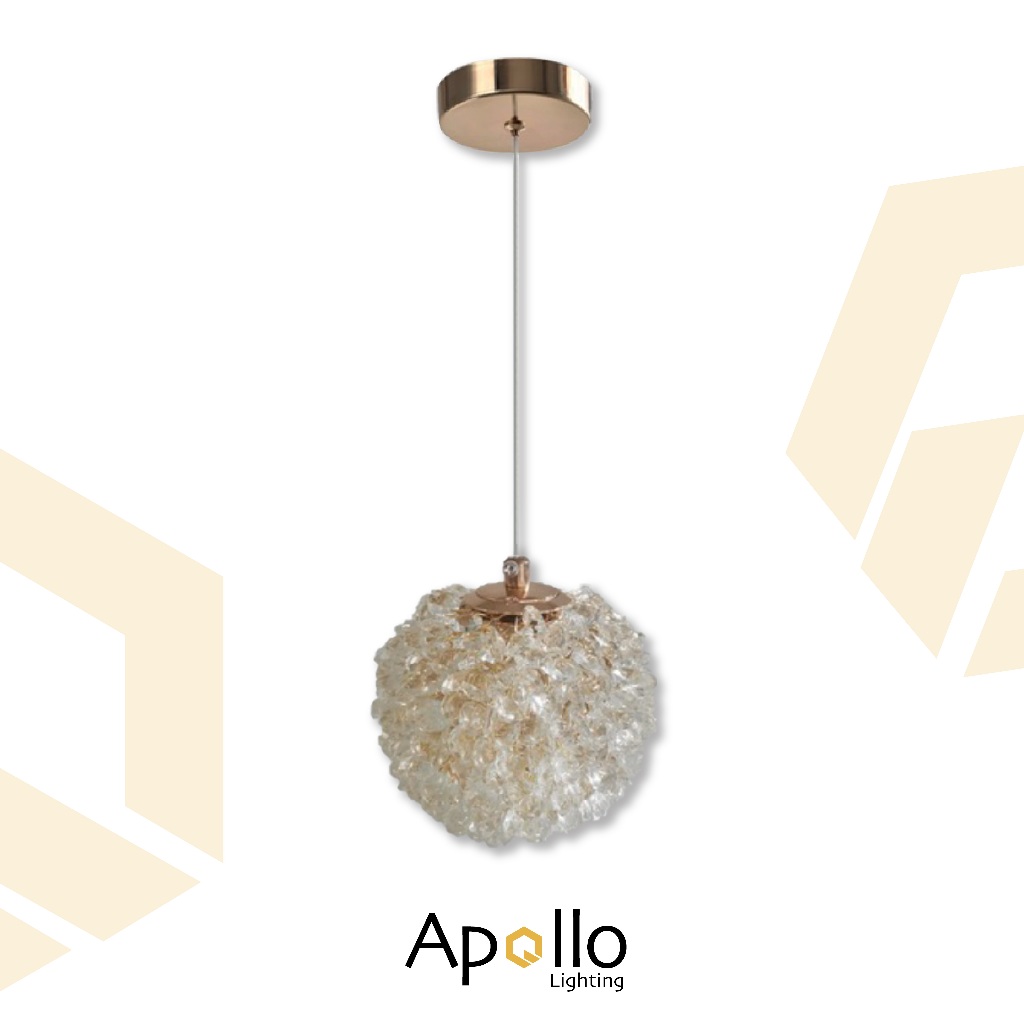 KIT Pendente de Luz Cristal Bola Dourado 1, 2 ou 3  -  7W 3000K Quente 4000K Neutra 6500K Fria em Oferta na Shopee