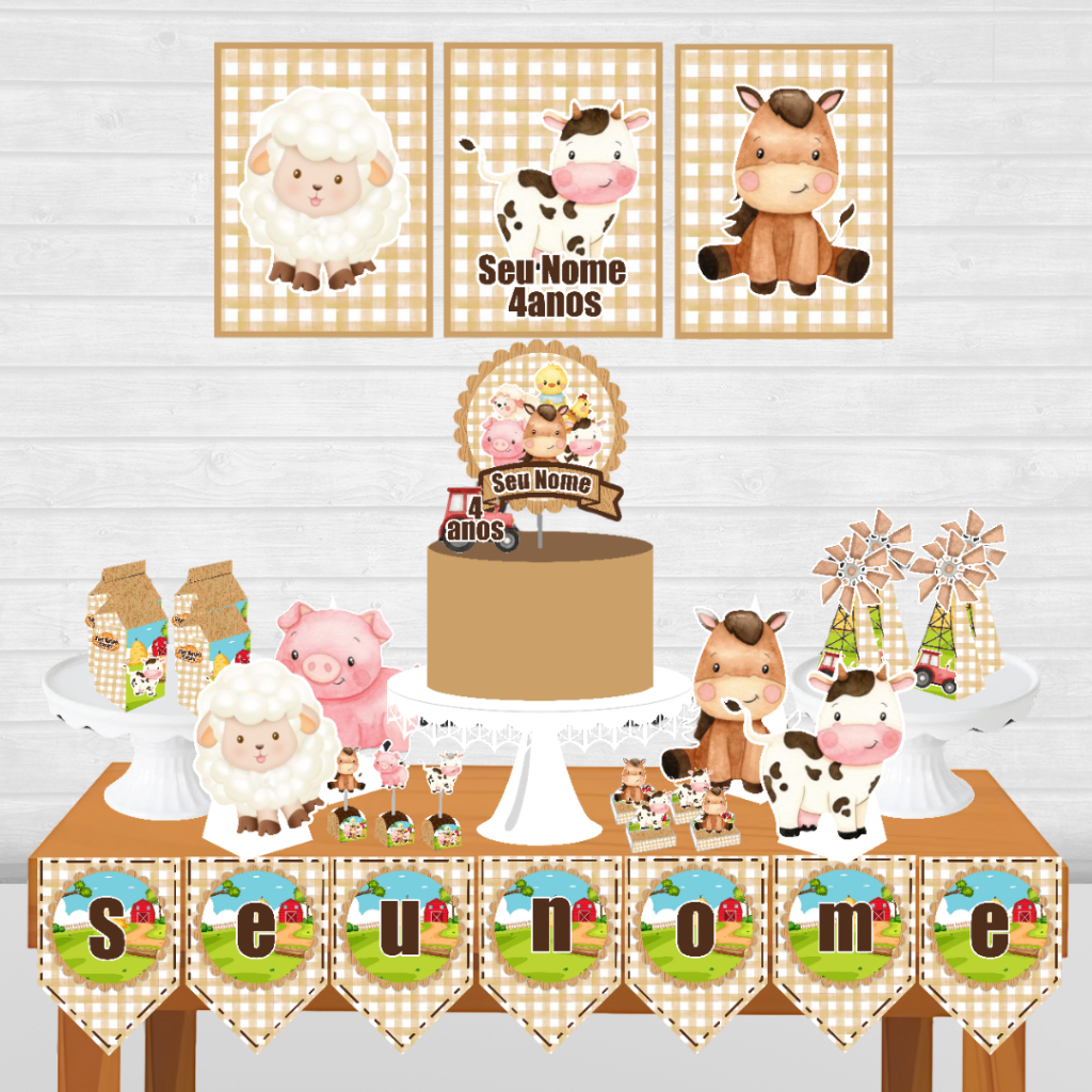Kit Festa só um bolinho Fazendinha Menino personalizado/mesversário aniversário/ Lembrançinha 80 itens