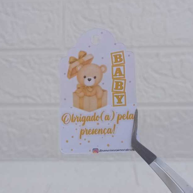 TAG de Agradecimento CHÁ REVELAÇÃO-URSINHO DOURADO Personalizado para Lembrancinha e decoração festa infantil de sacolas