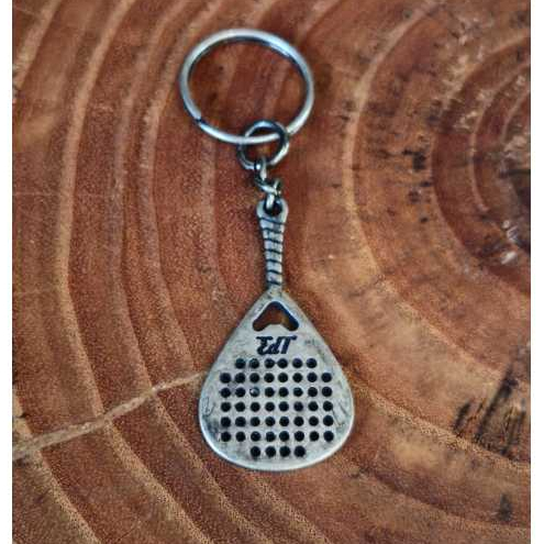 Chaveiro Raquete Beach Tennis/Padel/Frescobol Prata Envelhecido