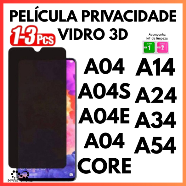 Película De Privacidade 3D Vidro Anti Spy Para Samsung A04 A04S A04 CORE A04E A14 A24 A34 A54
