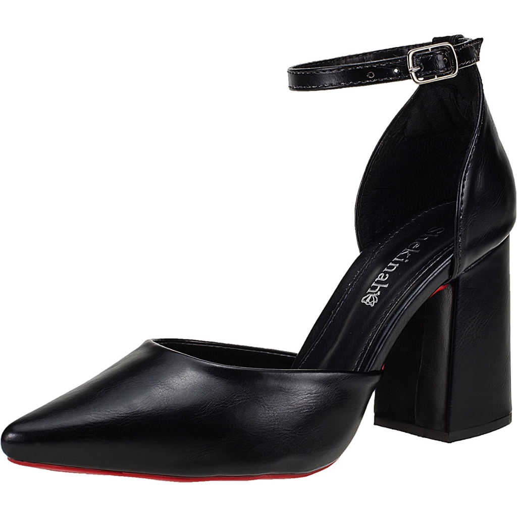 Scarpin Feminino Bico Fino Salto Alto Bloco Shekinah Social Luxo Sola Vermelha Elegante Chic Festa em Oferta na Shopee