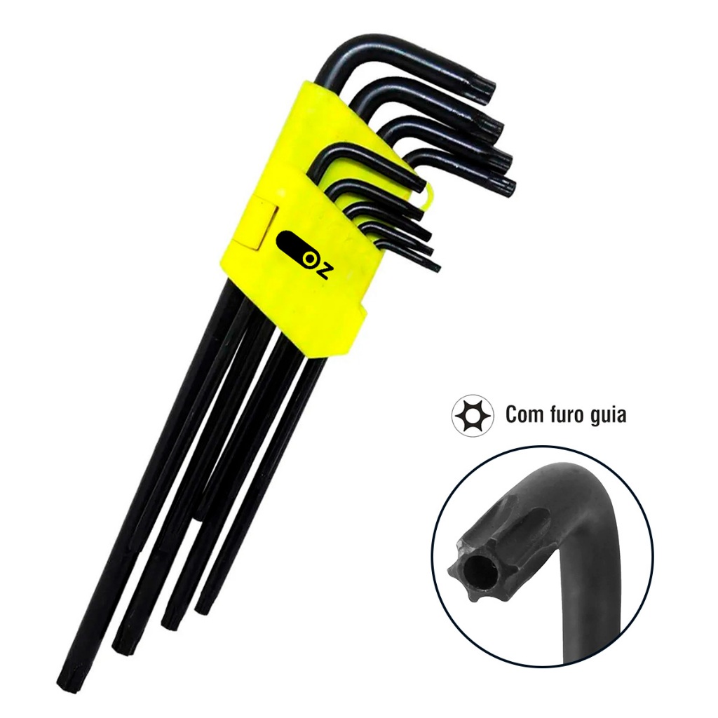 Jogo Chave Torx De Cromo Vanádio Com furo Torx Longo 9 Peças De T10 A T50 em Oferta na Shopee