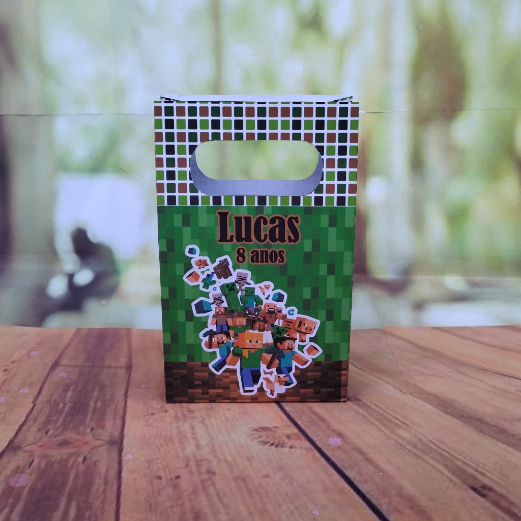 Sacolinha P Personalizada Tema Minecraft - Caixinhas para Festa Minecraft - Lembrancinha para Festa Infantil