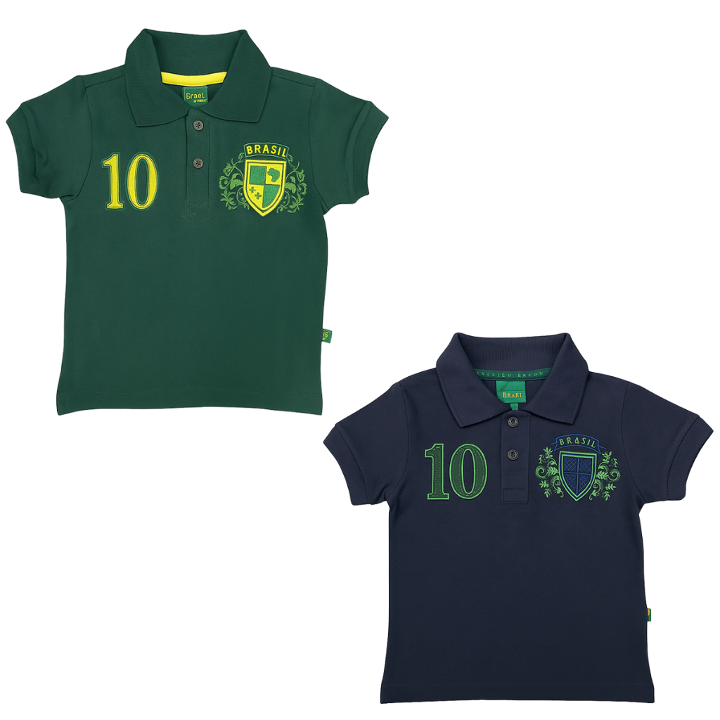 Camisa Polo Infantil Brasil Nº10  Verde ou Azul Marinho