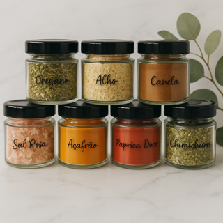 Kit 10 Porta Temperos Condimentos c/ 32 Adesivos de Temperos Potes de Vidro Organizador em Oferta na Shopee