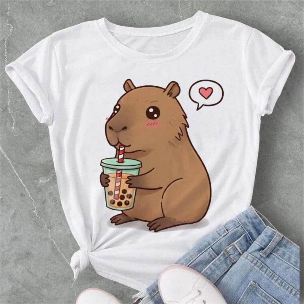 Camiseta T-Shirt Feminina Blusa Estampada Personalizada Capivara Divertida Academia Premium Algodão
