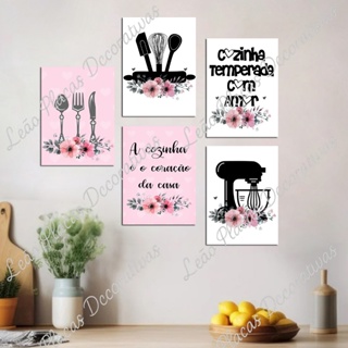 KIT 5 Placas Decorativas MDF Quadros de parede Tema Frases Cozinha copa Cantinho do Café - TEMPERADA COM AMOR 13x9cm em Oferta na Shopee