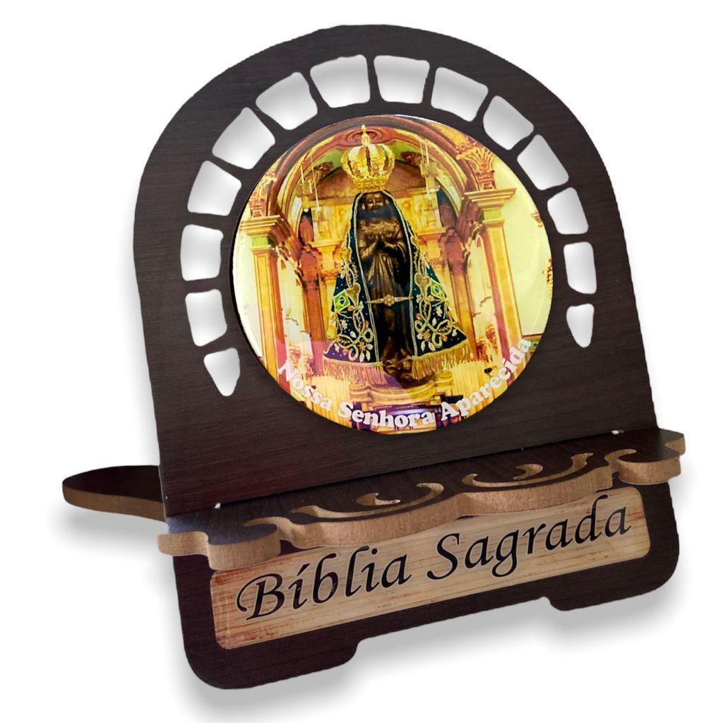 Porta Bíblia Imagem Resinada Suporte Pequeno De Madeira Nossa Senhora Aparecida