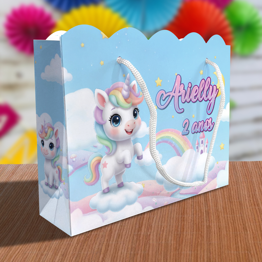 Sacolinhas Ondulada Personalizadas Kit Festa Unicórnio Cute (20x15x5,5cm) Lembrancinha