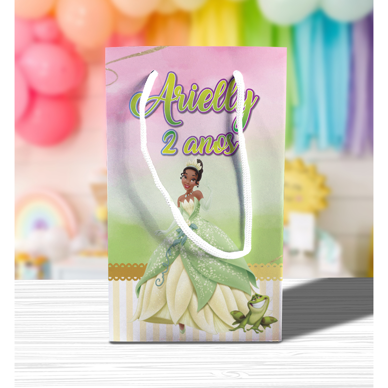 Sacolinha de Festa Princesa Tiana Lembrancinha Personalizada Kit Festa Sacola Pé Princesas