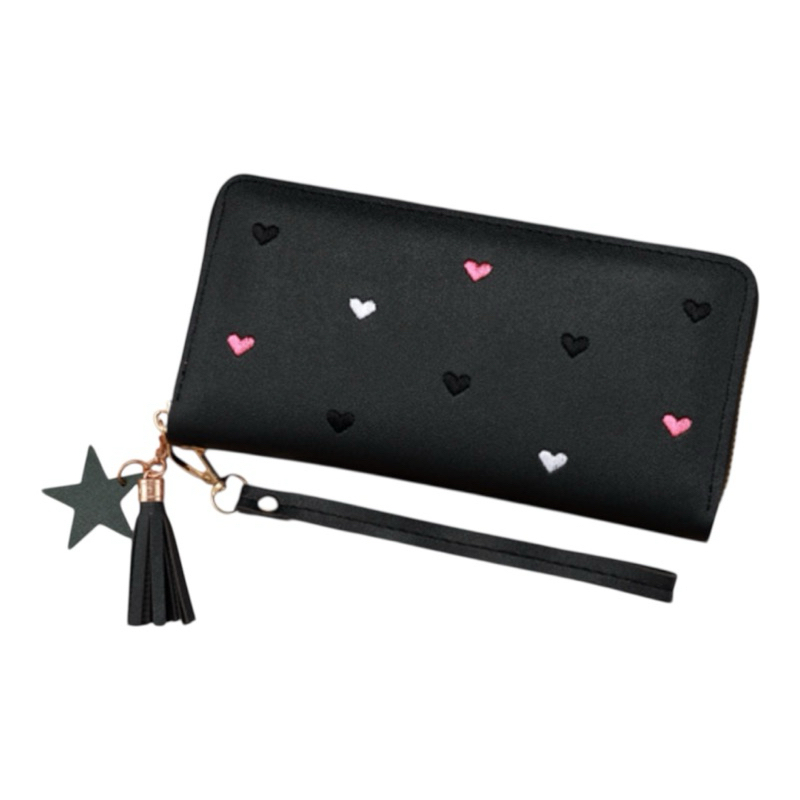 Carteira feminina grande longa coração