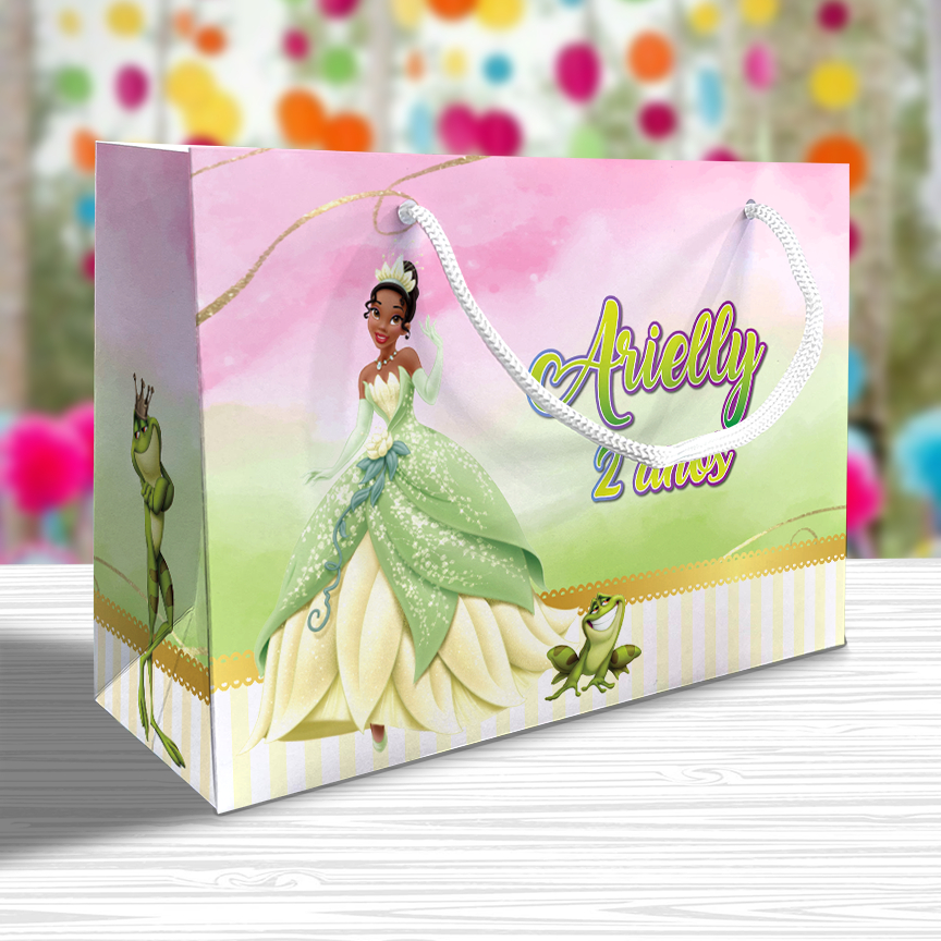 Sacolinha Princesa Tiana Personalizada Festa Lembrancinha Kit Festa Princesas Sacola Deitada Reta a princesa e o sapo
