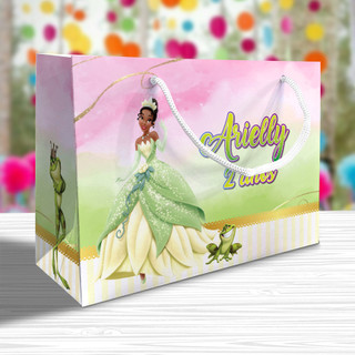 Sacolinha Princesa Tiana Personalizada Festa Lembrancinha Kit Festa Princesas Sacola Deitada Reta a princesa e o sapo
