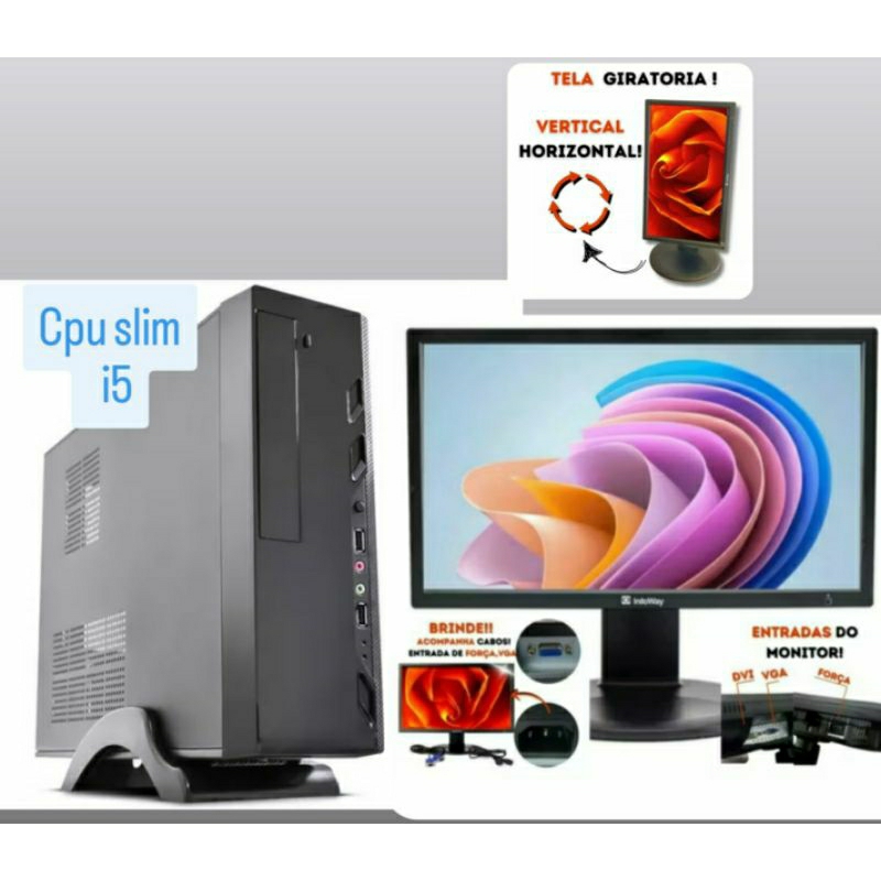 computador micro slim Intel Core i5/i7- SSD 240/480 16GB monitor 19'polegadas kit multimidia