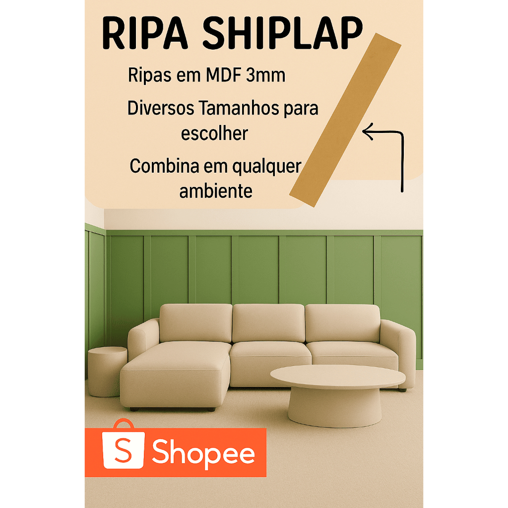 Kit Shiplap até 15un retangular em MDF Cru 3mm Boseire Retangular Quarto Sala - Tendência 2025 - Envio imediato em Oferta na Shopee