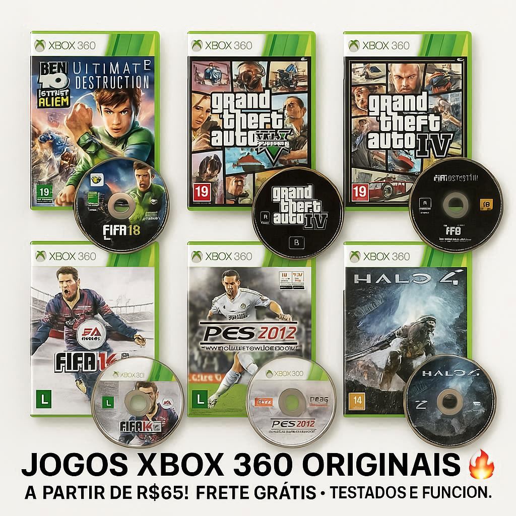 🎮 Jogos Xbox 360 Originais | GTA V, Ben 10, Halo 4, Assassin’s Creed e + | Usados Impecáveis!