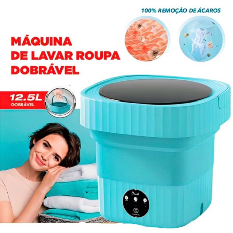 Mini Máquina de Lavar 12.5L Lava Roupas Secar Centrifugar Portátil Dobrável Balde