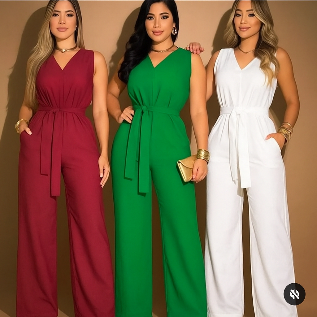 Macacão longo feminino com faixa – pantalona elegante, moda verão, confortável