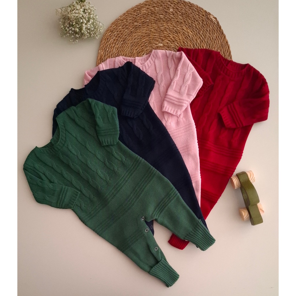 Macacão Tranças Manga Longa Luxo bebê Saída Maternidade Macacão Tricot Menino Menina Enxoval Tricô