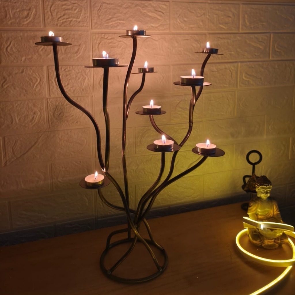 Candelabro Bonsai em Ferro Dourado – Porta Velas de Luxo 10 Velas –Arte Decorativa Autoral WitzSmith