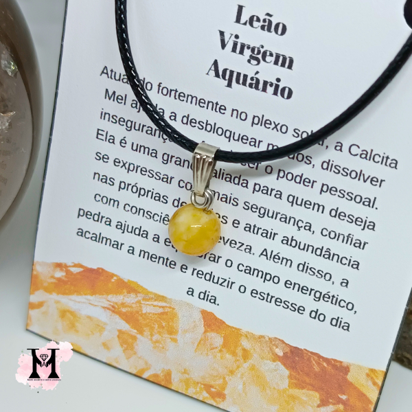 Colar de Pedra Natural Calcita Mel Vitalidade, Clareza e Energia Positiva 8mm