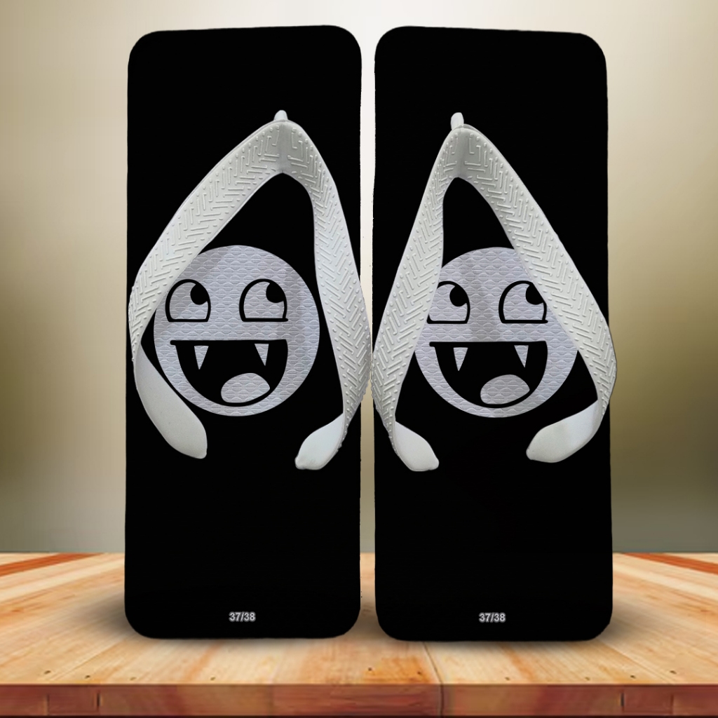Chinelo Quadrado Emoji Preto Masculino Engraçado Estiloso Confortável Antiderrapante