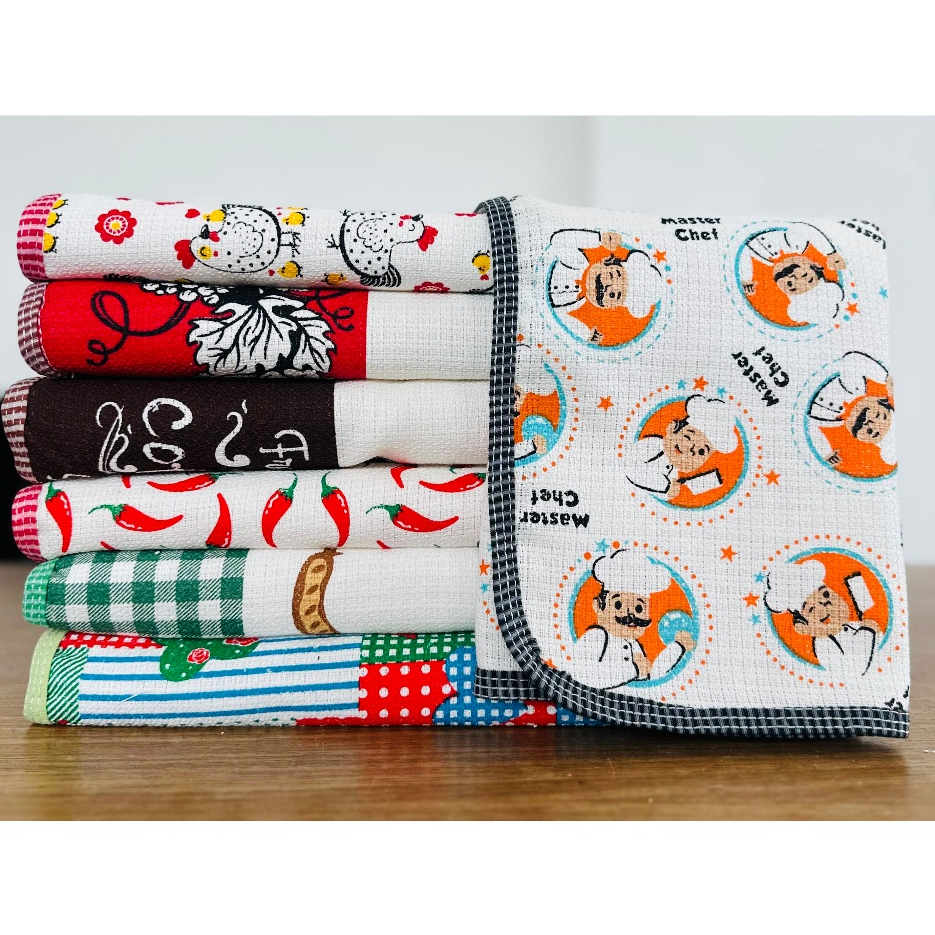 Kit 5 Panos de Prato Estampado 100% Algodão Seca Limpa Decora Cozinha Mesa em Oferta na Shopee
