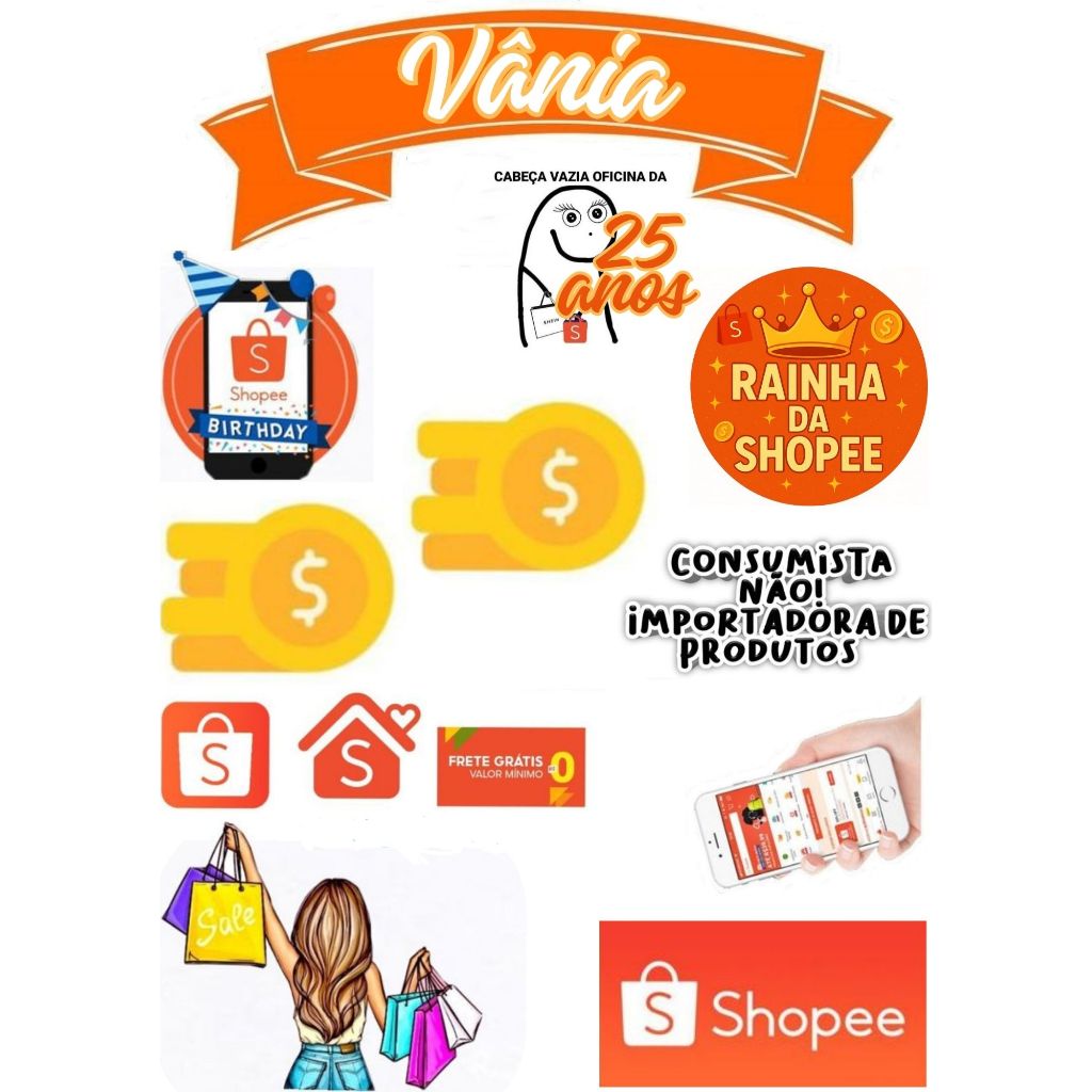 Topo Topper de Bolo RAINHA DA SHOPEE Personalizado para eventos, aniversários, festas em Oferta na Shopee