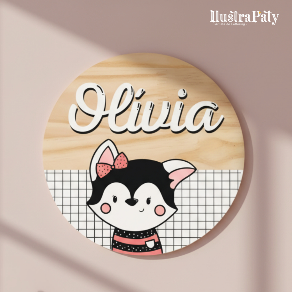 Porta Maternidade Raposa Enfeite Quadro Pinus Personalizado com Nome Quarto Infantil Lobinha Loba