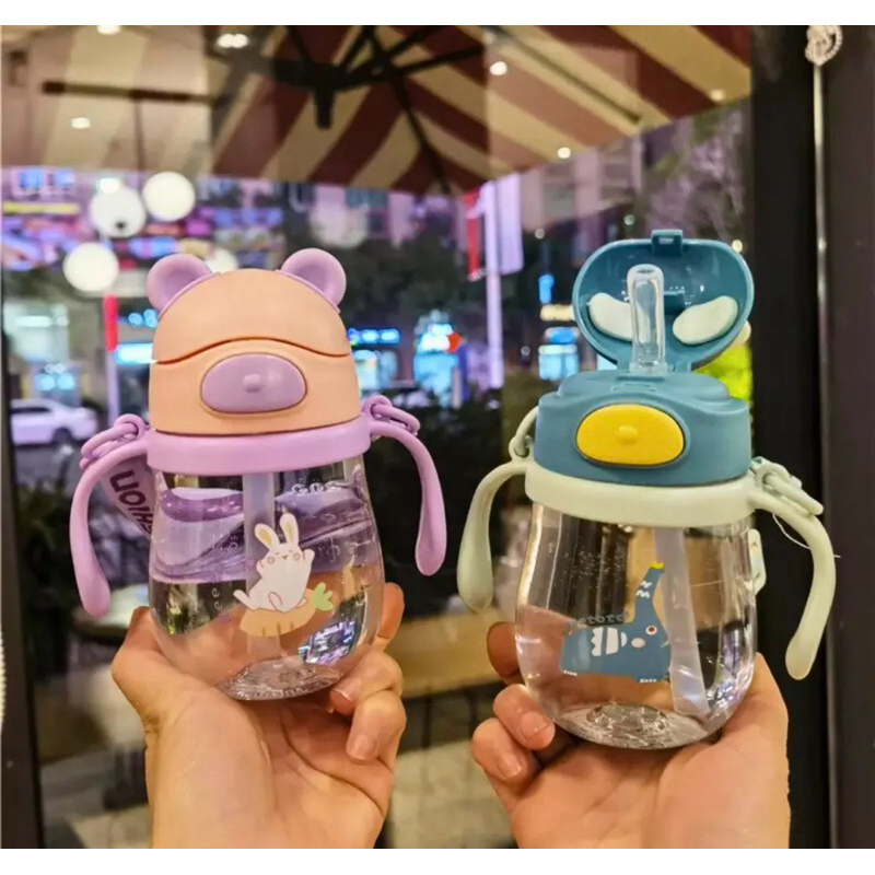 Garrafinha Copo de Aprendizagem transição de 250ml c/ canudo 360° ANTIVAZAMENTO e alça para passeios c/ visor de medidas em Oferta na Shopee