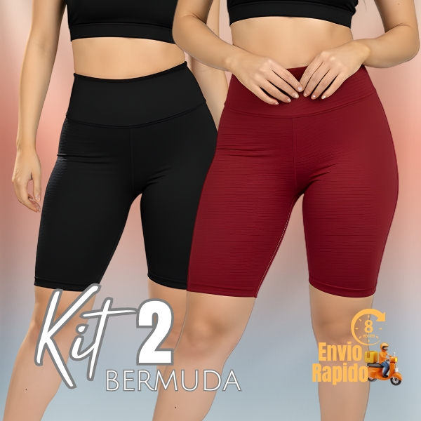 KIT 2 Bermuda Ciclista feminino academia liso Bermudinha malhar cintura alta