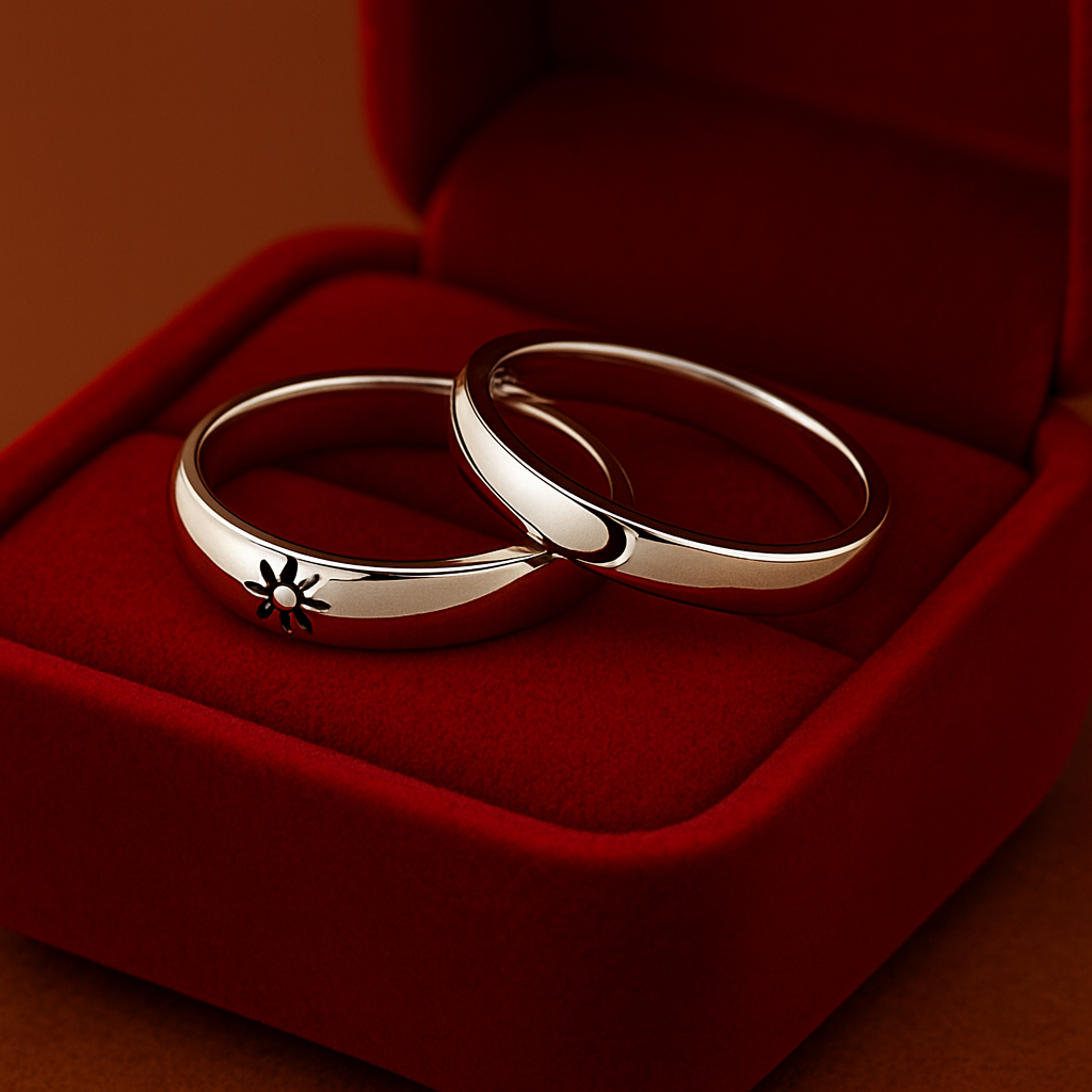 Aliança Anel par Sol e Lua prata 925 com caixinha de veludo em Oferta na Shopee