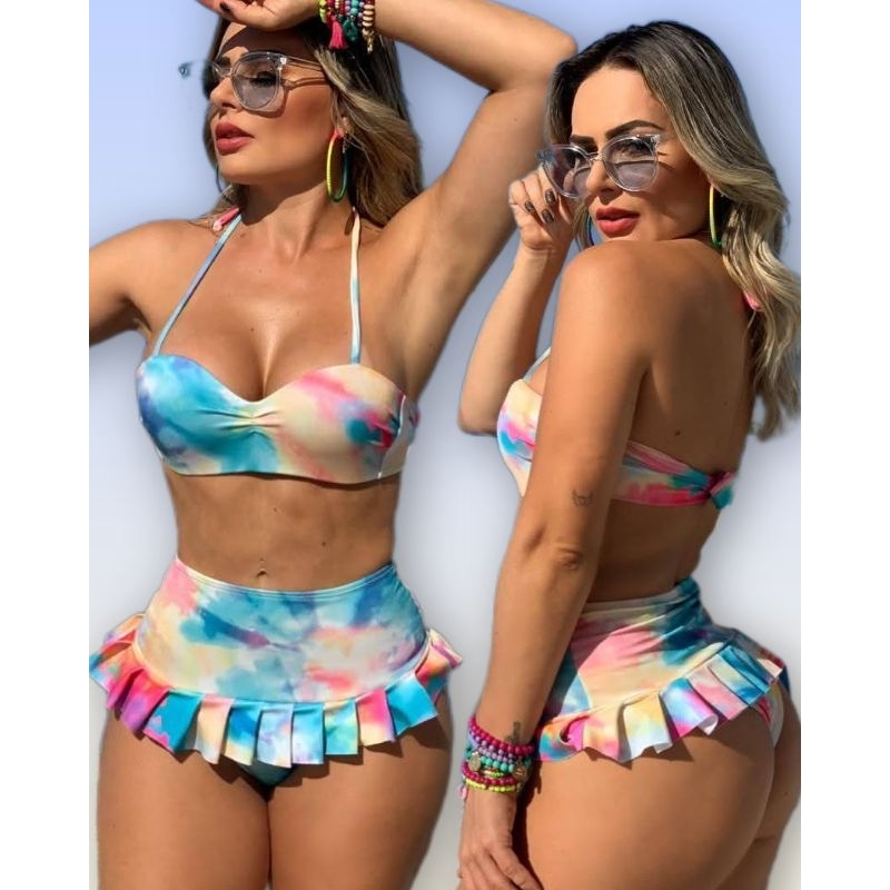 Biquíni Feminino Cintura Alta HotPant . Modelo Lipo. Top com Bojo estruturado e alça.  Tomara que caia. Verão 2026