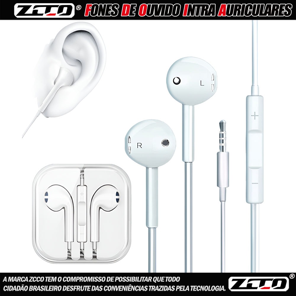 Fones De Ouvido In Ear Com Microfone E Fio P2 Cor Branco