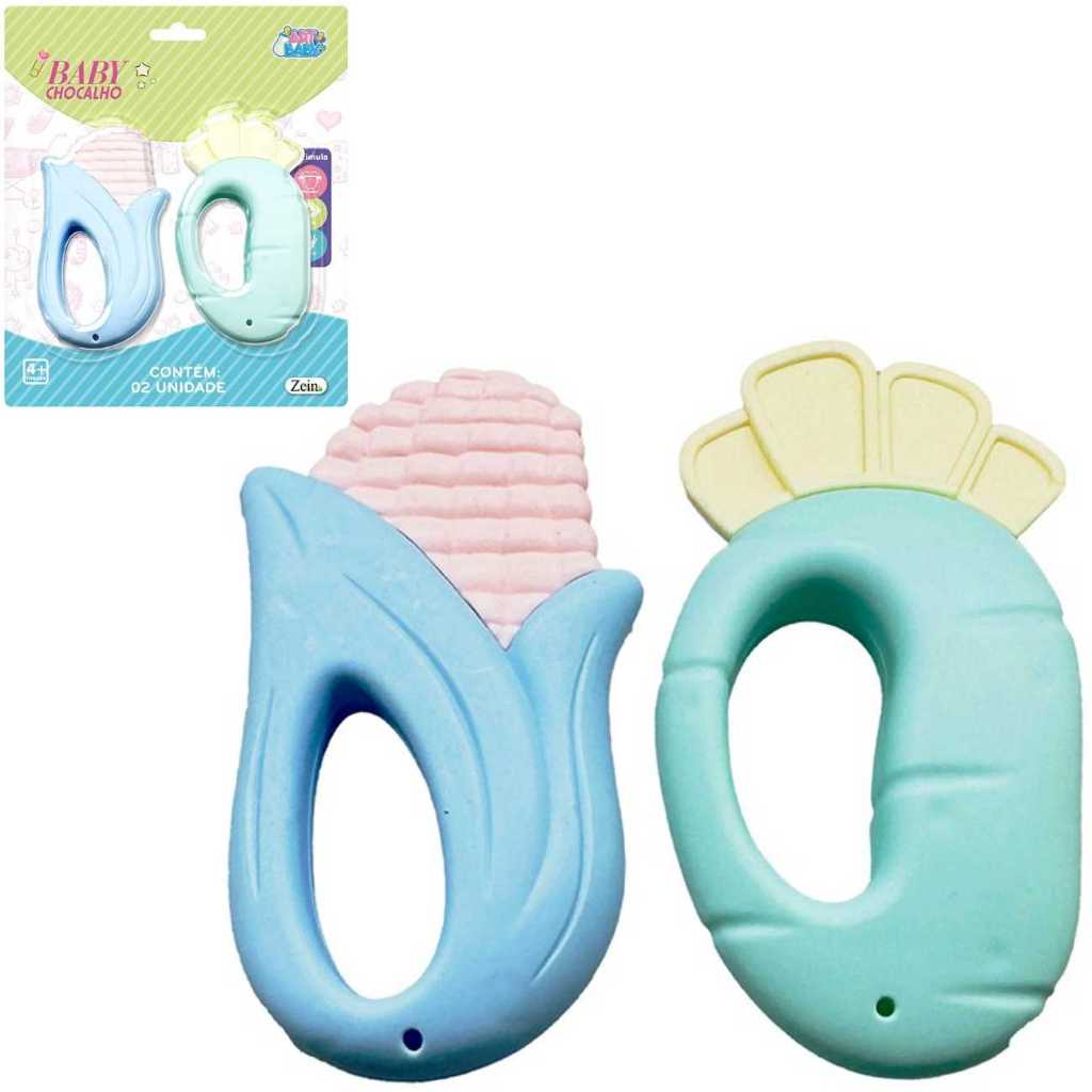 Chocalho Mordedor Bebê com 2  Artbaby Brinquedo Massageador Gengiva Sensorial Educativo Dentição